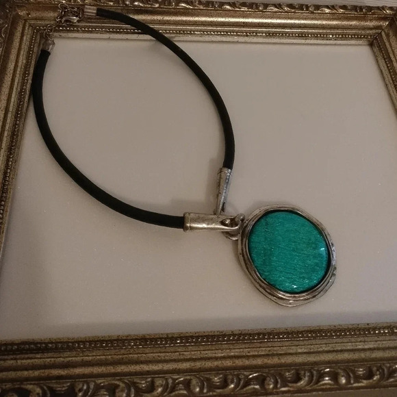 Chunky Blue Green Pendant Cable Chain Necklace - Picture 3 of 7